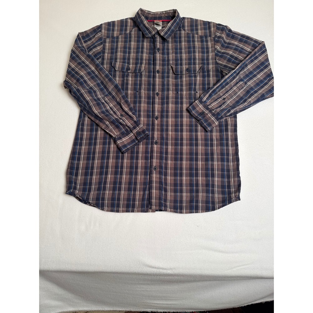 The North Face Mens Brown Blue Plaid Long Sleeve Button Down Shirt Large